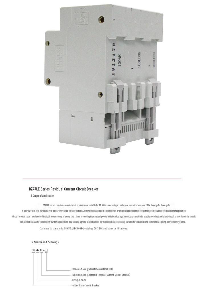 Delixi DZ47LE-125 2P Circuit Breaker with Leakage Protection for High Power Household Use