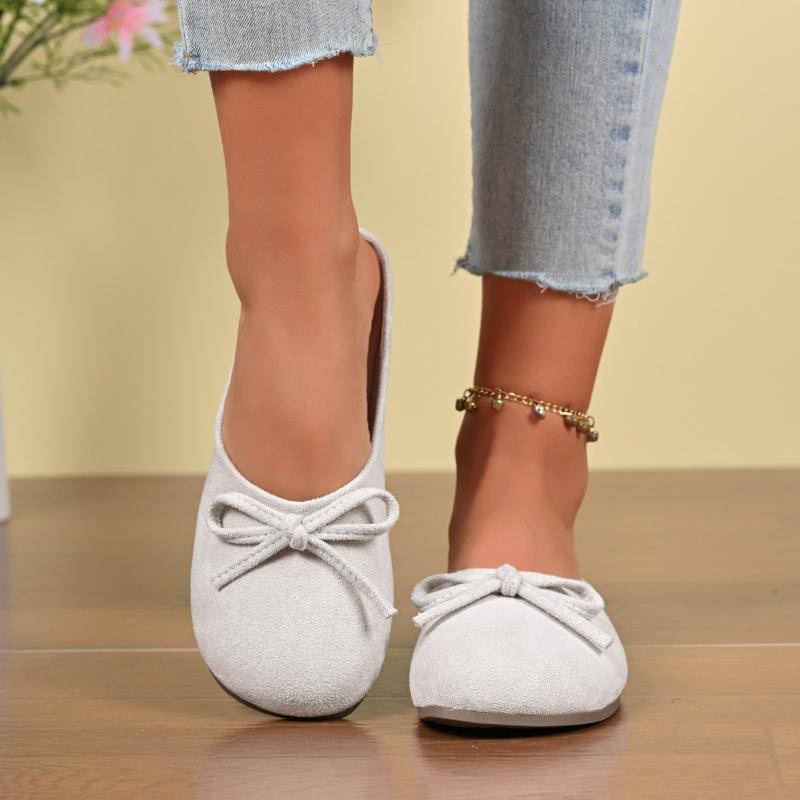 2026 New One-foot Slip-on Round Head Bow Flat Shallow Mouth Single Shoes for Women Soft Sole Shallow Mouth Bow Fashion Shoes