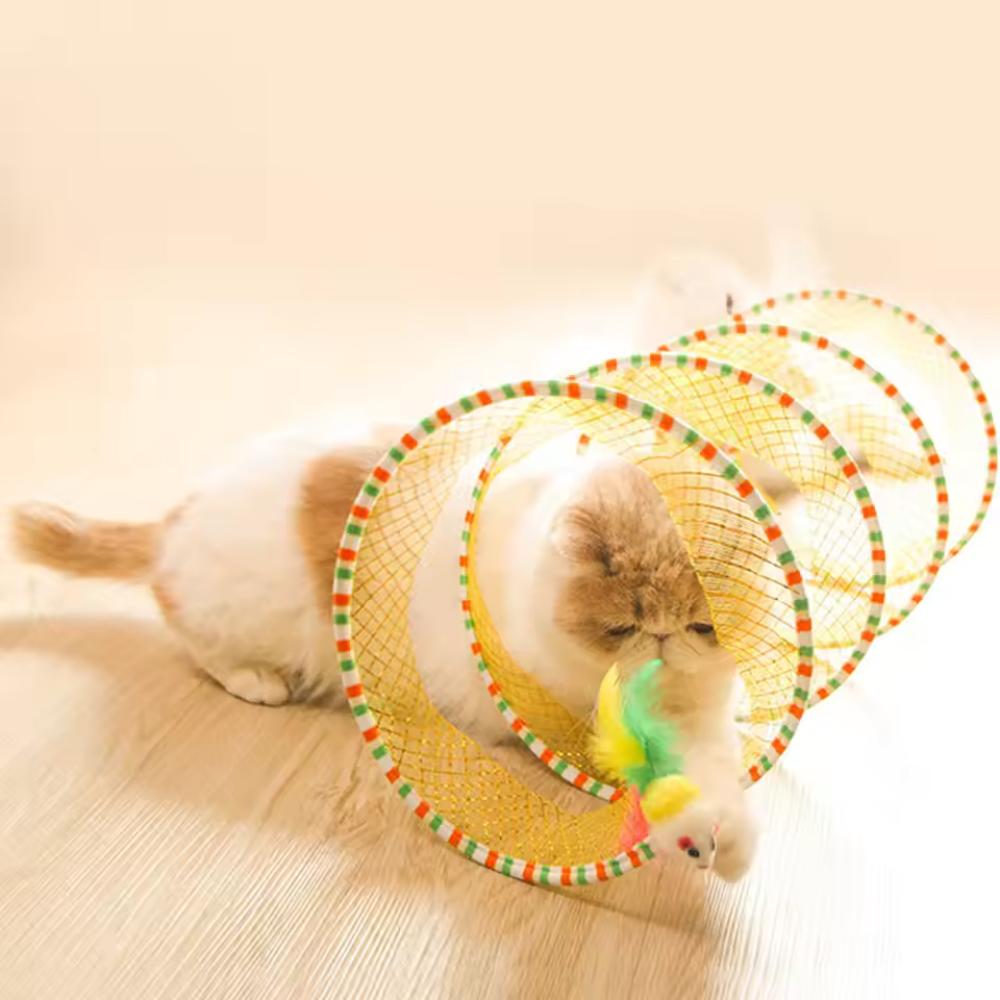 Faltbarer S-förmiger Katzentunnel Spielzeug mit Glocke für Kätzchen Selbstspiel Zusammenklappbarer Haustiertunnel für Katzen Interaktiver Spieltunnel