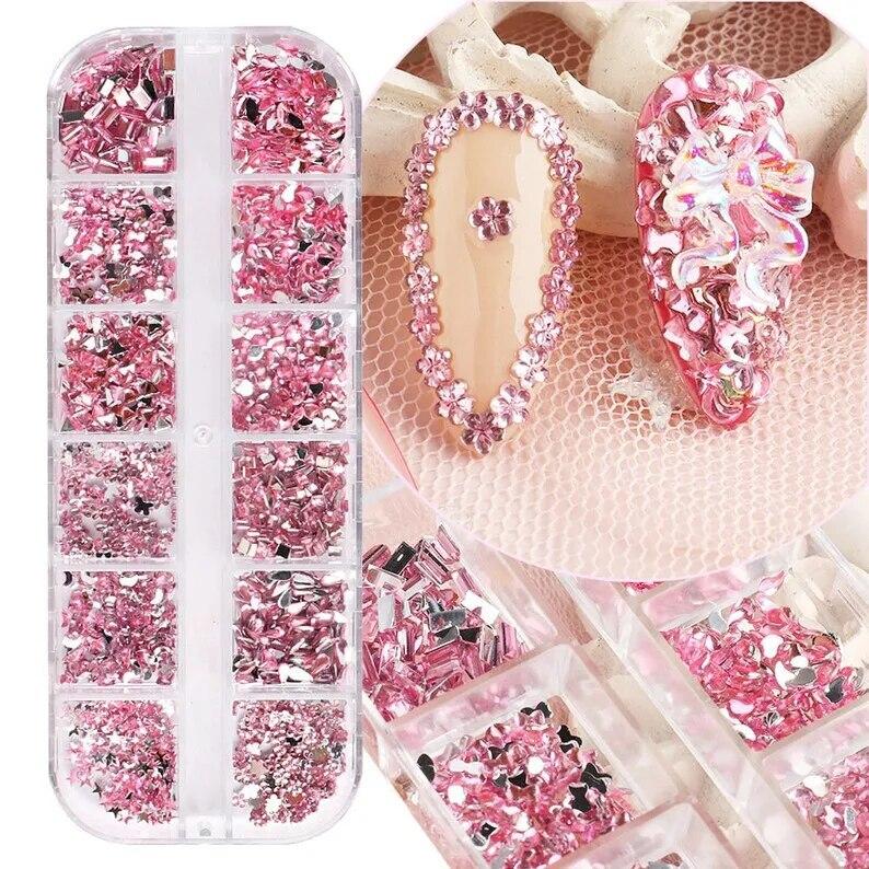 12 Grid Nails Art Rhinestone Kinds of Shapes Stones Resin Glitter 3Dgems DIY Manicure Decoration Nail Supplies for Professionals