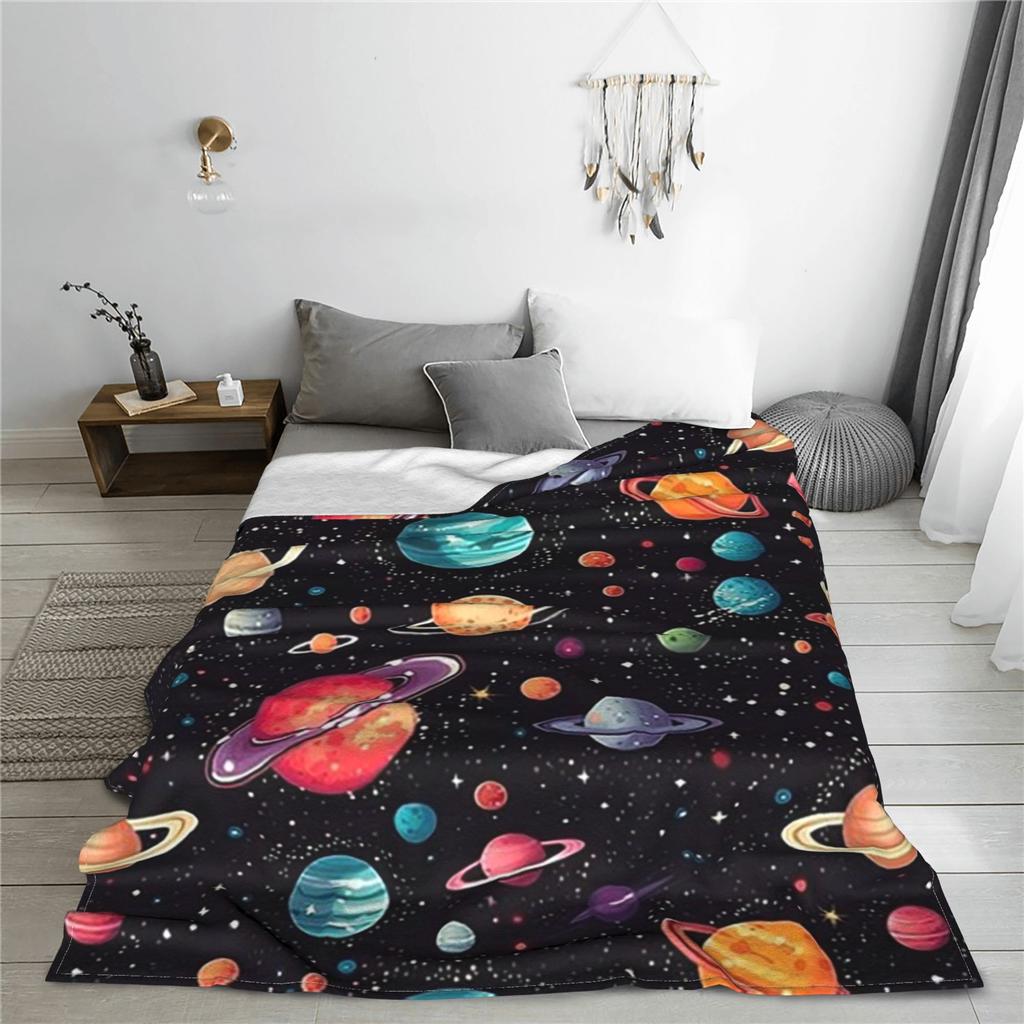 Flannel Throw Blanket Solar System Space Planets Universe Warm Plush Blankets Soft Bedspread for Bed Living Room Home Picnic