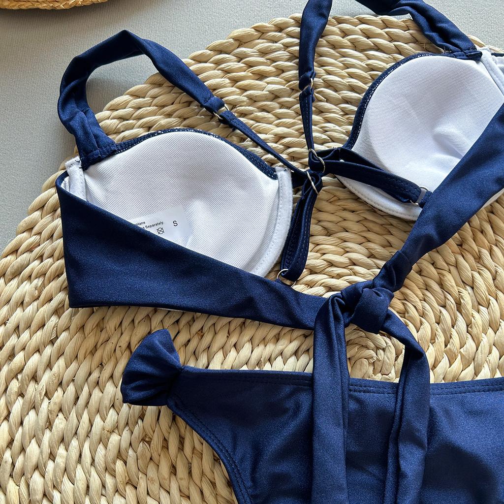 OFTBUY 2025 New Summer Sexy Solid Style Swimsuit Women 2 Pieces Bikini Set Wire Non-removable Bra Wickedwrap Beach Swimwear Female