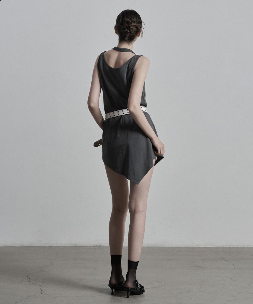 Jenyujeu Layers Cross Asymmetrical Half Sleeveless - Charcoal