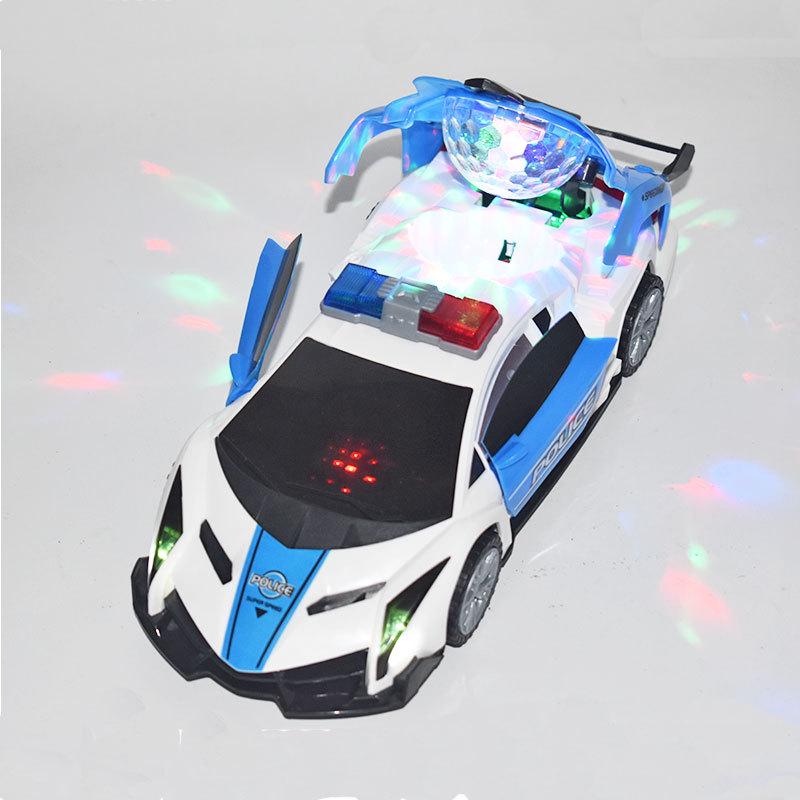 Electric Rotating Police Car Toy with Sound, Light, and Deforming Stunt Features