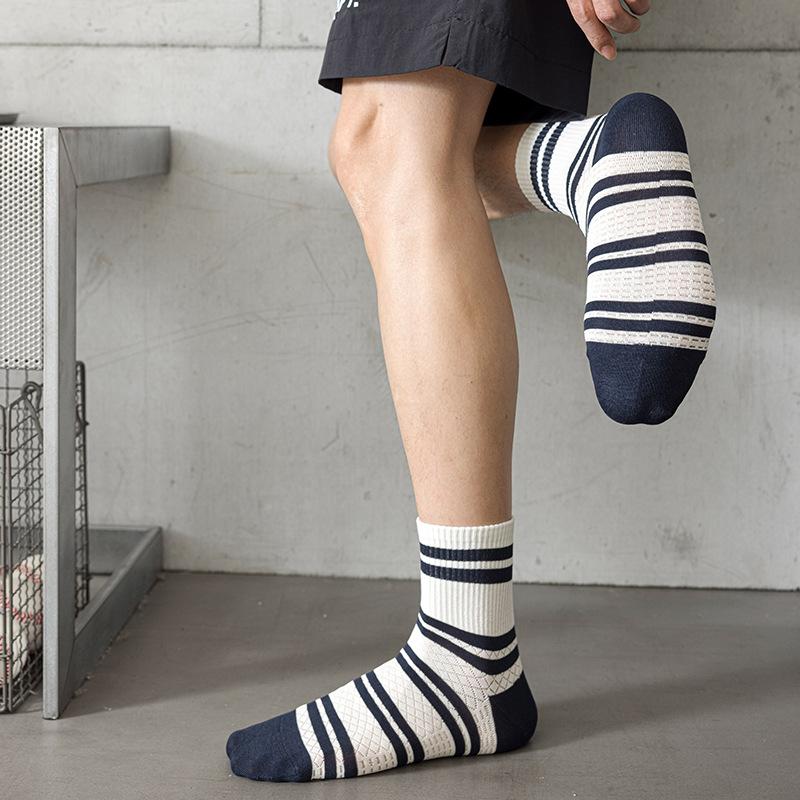 Men's Fashion Socks: Short-sleeved Men's Socks with Double Cuffs and Boneless Seams, Breathable Mesh Men's Mid-sleeved Socks