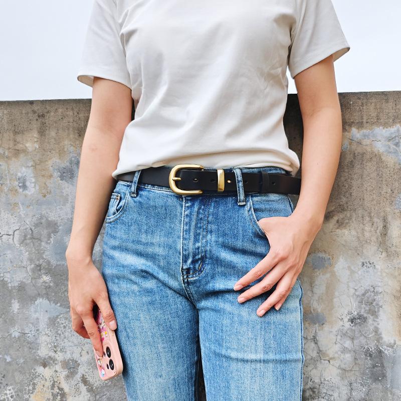 Genuine Leather Belt for Women  Brass Pin Buckle for Women  Simple and Fashionable Versatile Business Head Layer Cowhide Belt High End Feeling
