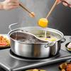 Stainless Steel 12.6 Inch Hot Pot with Dual Divider, Induction Cooktop Compatible, Family Size Chinese Hot Pot for Party