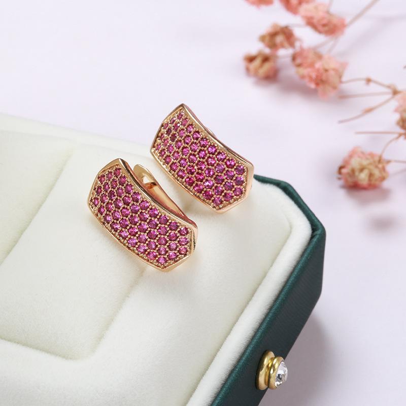 Popular rose gold earrings, wind atmosphere fashion rose red zircon women's earrings jewelry