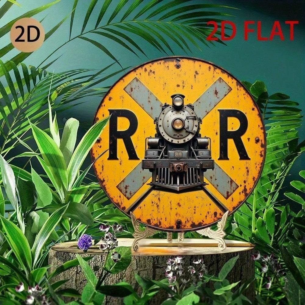 Vintage Rustic Metal Train Wall Sign 2D Flat Retro Tin Art Decor for Garage Bar Man Cave 8x12 Inch