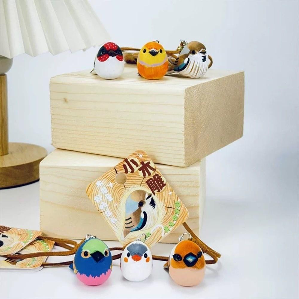 Cartoon Wood Carving Keychain Sparrow Brids Key Ring Unique Wooden Bird Pendant  Bag Hanging