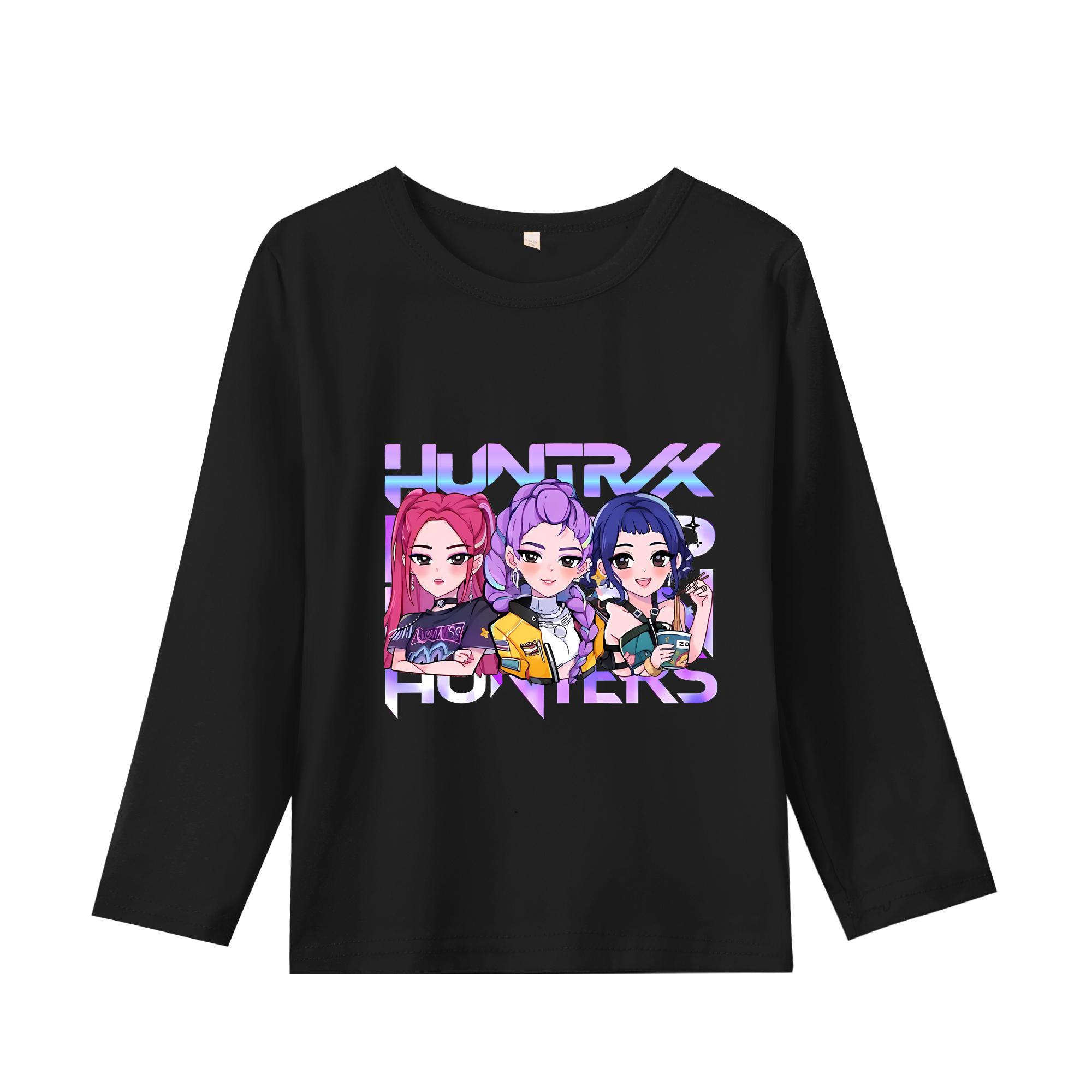 

K-Pop Истребители Демонов Футболки с длинным рукавом для девочек Кавайные мультяшные топы с принтом Детские повседневные футболки Осенняя детская одежда 170