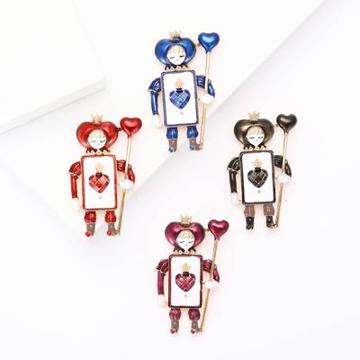 Kreativ Retro Legering Emalj Röd Spader Soldat Brosch Mode Temperament Herr- Och Damkläder Korsage Smyckesnål