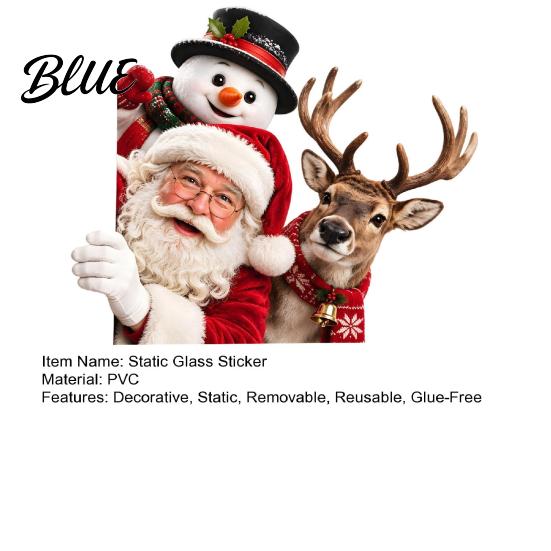 Winter Wonderland Decals Santa Claus Snowman and Elk Static Glass Stickers Christmas Window Cling Snow Scene Decor Removable PVC for Holiday