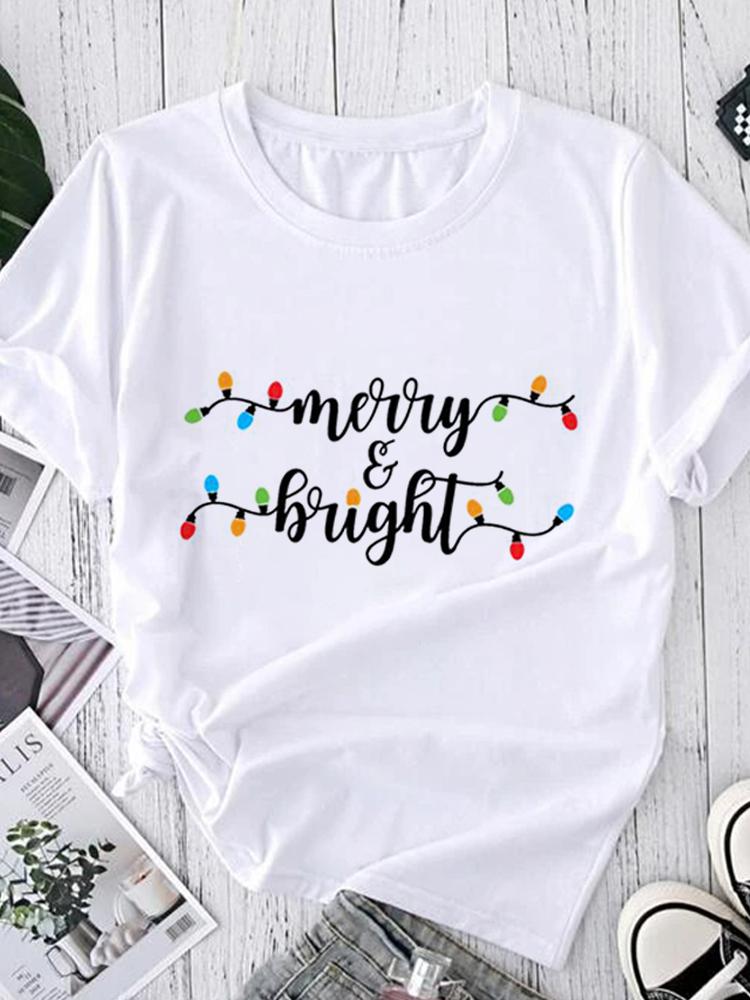 Women Tees Graphic Cartoon Christmas Print Wear Vacation Tops Tees Ladies Short Sleeve 90S Summer Fashion Trend Tshirt T-Shirt