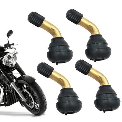 4pcs Tire Valve Stem Bent 90 Degree Angled Snap In Rubber Base Brass Stem For Tubeless Tires Nipple Motorcycle Scooter ATV Tools