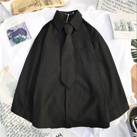 Long Sleeve Pocket Shirt Boys College Style Tie Graduation Class Uniform White Top Shirt Men's Student Couple Clothing
