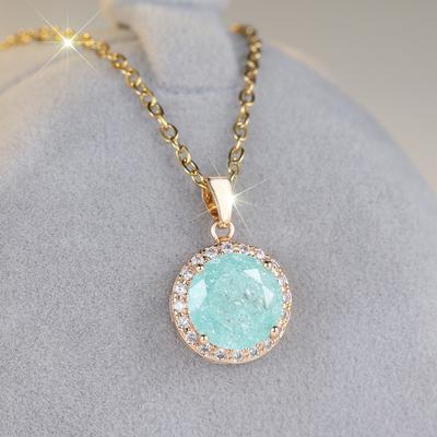 Elegante Ronde Lichtgroene Zirkoon Hanger Ketting voor Vrouwen Luxe Goudkleurige Ketting Sieraden Cadeau