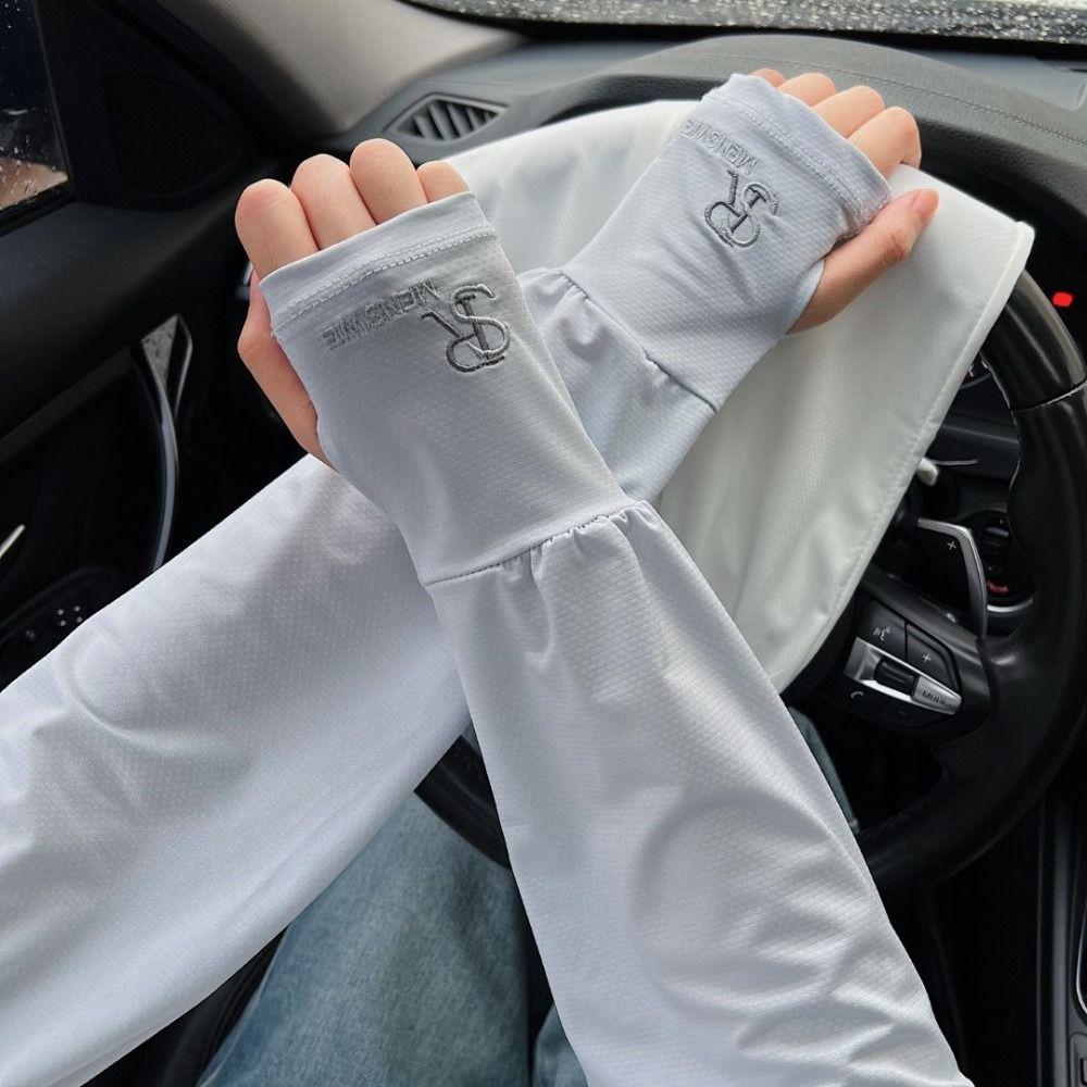 Solid Color Sunscreen Sleeve Anti-UV Sun Protection Cover Elastic Ice Silk Sleeves  Outdoor