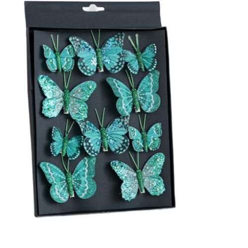 

Colorful Butterfly Hanging Decorations for Christmas Trees with Glitter Details and Clip Attachment Plastic Material зелений