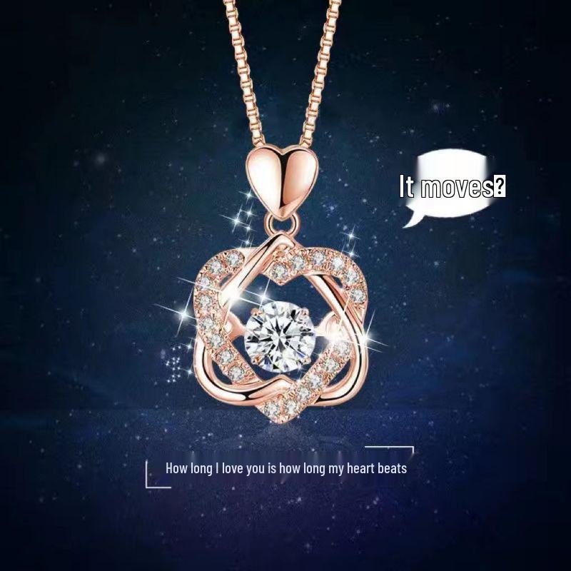 Trendy Rose Gold Double Heart Pendant Necklace - Sparkling Love Gift for Girlfriend