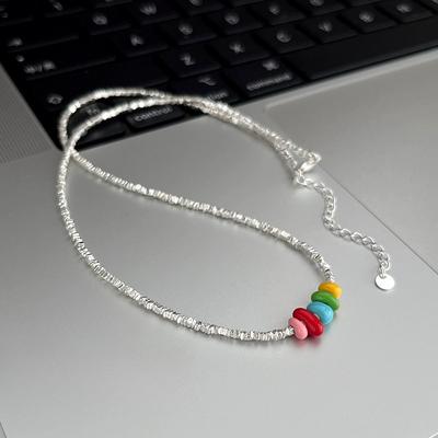 S925 Sterling Silber Regenbogen Kleine Silberstücke Halskette für Frauen Spezial-Interesse Design Leichte Luxus Schlüsselbeinkette Dopamin Erbsen Halskette