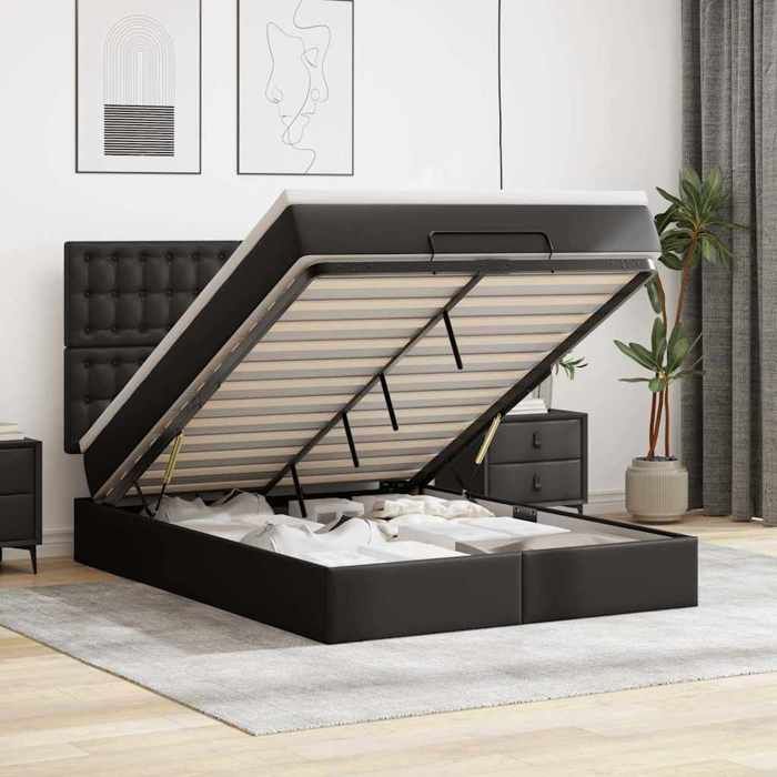 Maison Exclusive - Ottoman Bed Frame with Black Mattress 140x200 Cm Faux Leather