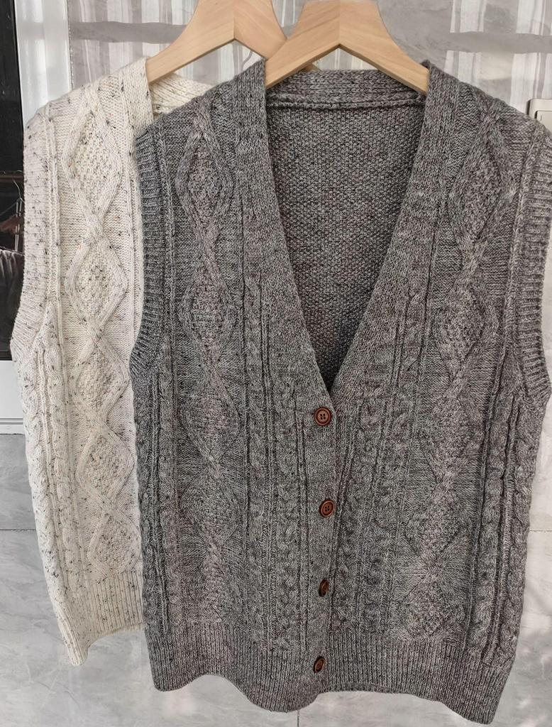 Speckled Dots Retro Diamond Button V-neck Sleeveless Autumn/Winter Women's Cardigan Vest