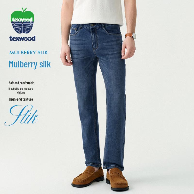 Texwood Apple Men s Mulberry Silk Blend Straight Leg Jeans 36