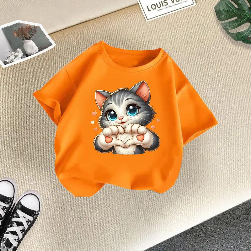 Children's Casual Short-sleeved T-shirt - Summer Boys' and Girls' Casual Cute Cat T-shirt