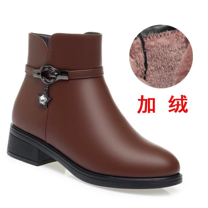 Mother Warm Cotton Shoes Women Winter Velvet Fleece Side Zip Thick Bottom Short Boots Leisure Round Head Flats Boots