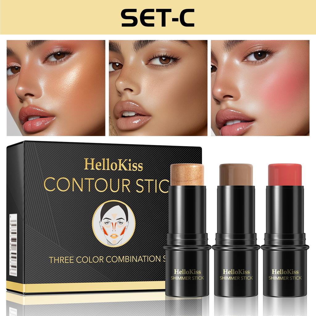 3 Set Versions Of Beauty Sticks, Three-Dimensional Modified Highlight Shadow Blush Pen, Multi-Functional Makeup Stick
