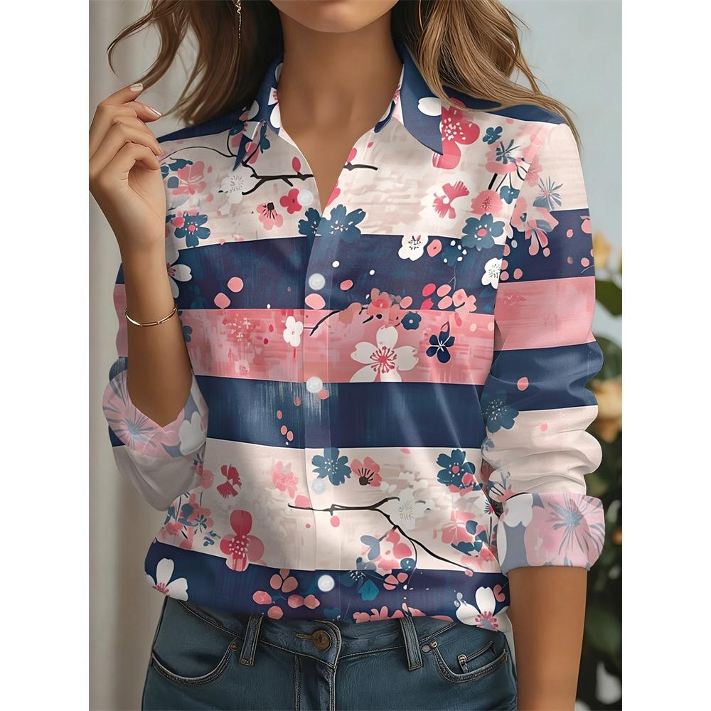2026 New Spring Fall Women's Long-Sleeve Shirt Abstract Line Animal Print Button-Down Shirt with An