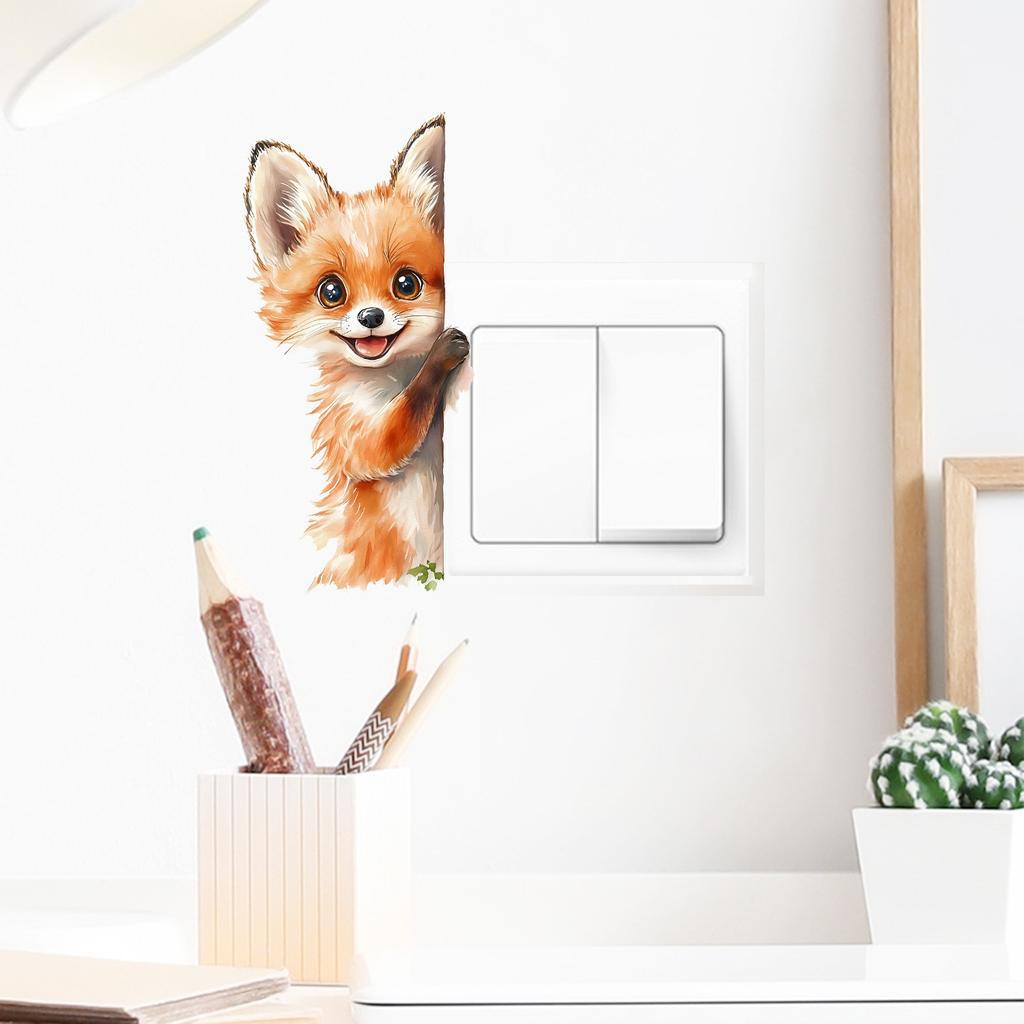 Cute Cartoon Fox Switch Sticker Self-Adhesive Removable for Living Room Bedroom Socket Home Decor Wall Art
