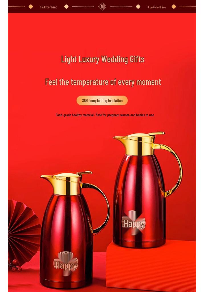 Stainless Steel Red Thermos Gift Set: Wedding Pair Hot Water Bottles