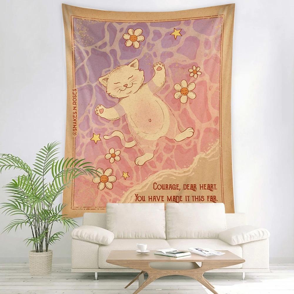 

Милый гобелен с изображением кота и тигра Гобелен для офиса, гостиной, украшения стен дома 100x75cm