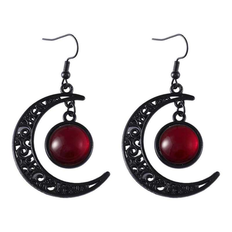 Gothic Black Moon Long Tassel Gemstone Earrings