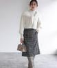 Pierrot Brushed Stretch Size Check Pattern Cashmere-Touch I-Line Skirt, Fabric, Waist, Below-the-Knee Length, Women's, M,