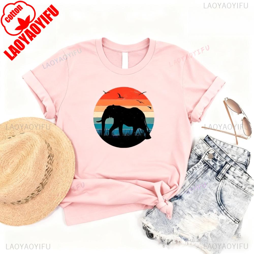 Retro Elephant TShirt Wildlife Animal Lover Gift Shirt Unisex Daily Life Casual Cotton Tshirt Vintage Graphic Printed Tee Tops