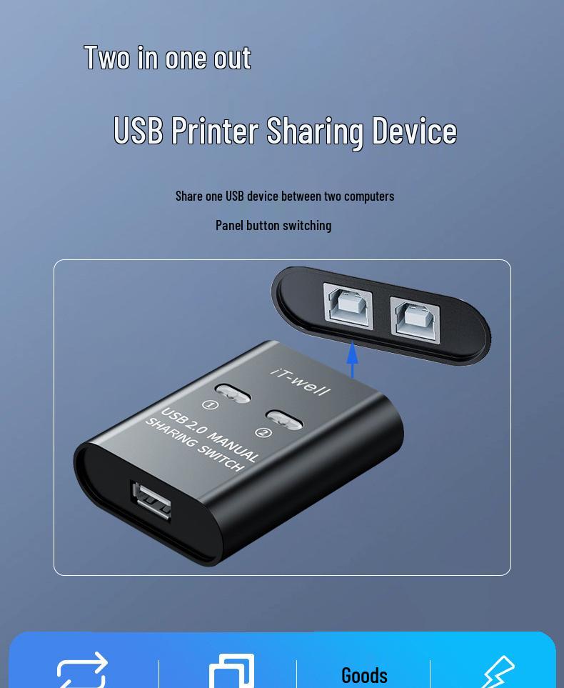 Driverless 2-Port USB Printer Sharer Switch with Strong Compatibility