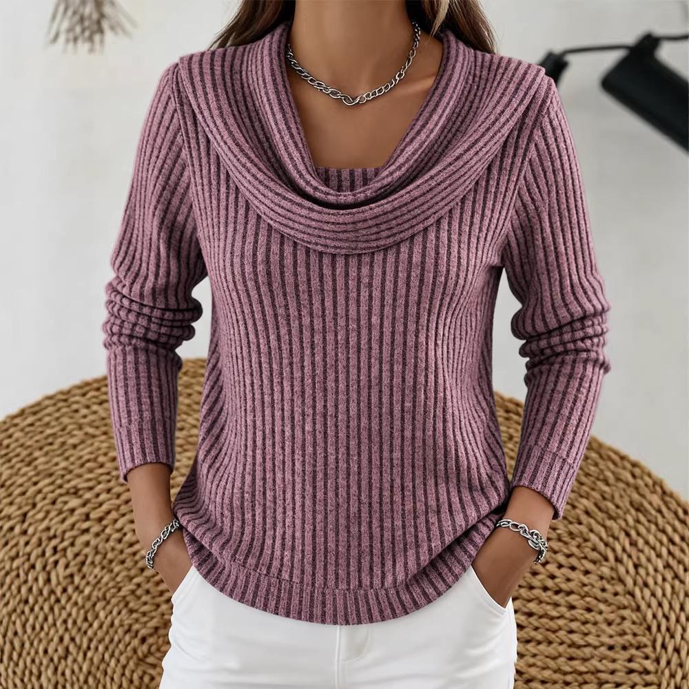 Women's Cross-Border Knit Ribbed Sweater, Long Sleeve, Loose Fit Top for Spring & Autumn