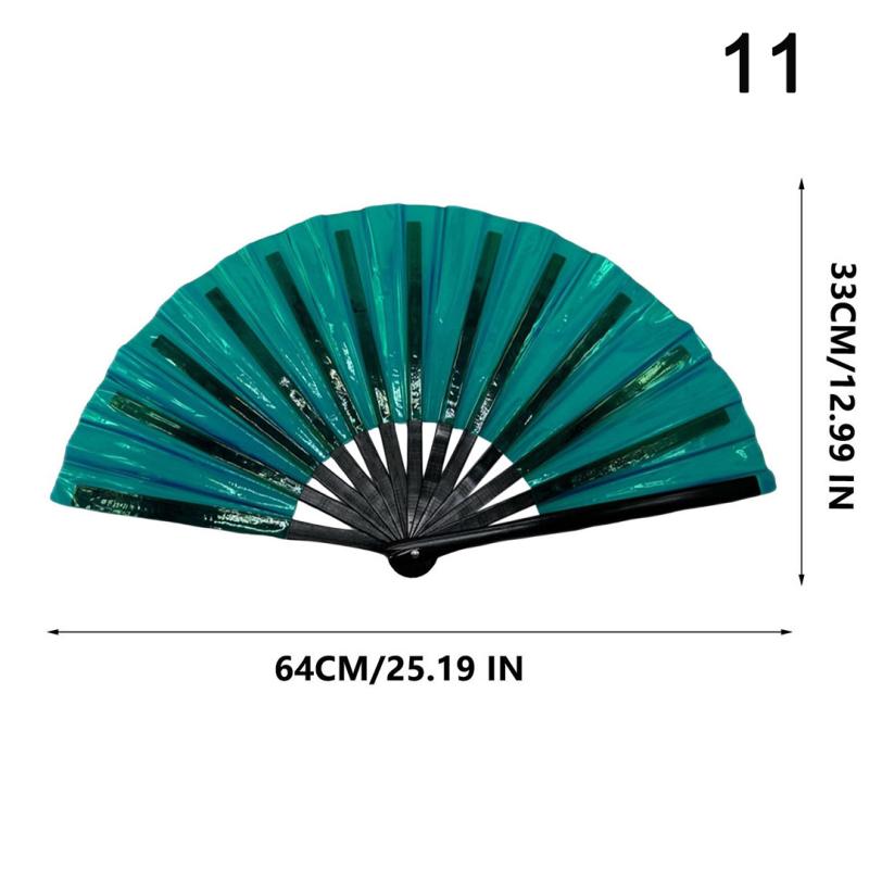 Holographic Folding Fan Pvc Glitter Laser Taiji Fan Dancing Clap Fan For Kung Fu Concerts And Rave Parties Colorful Accessory