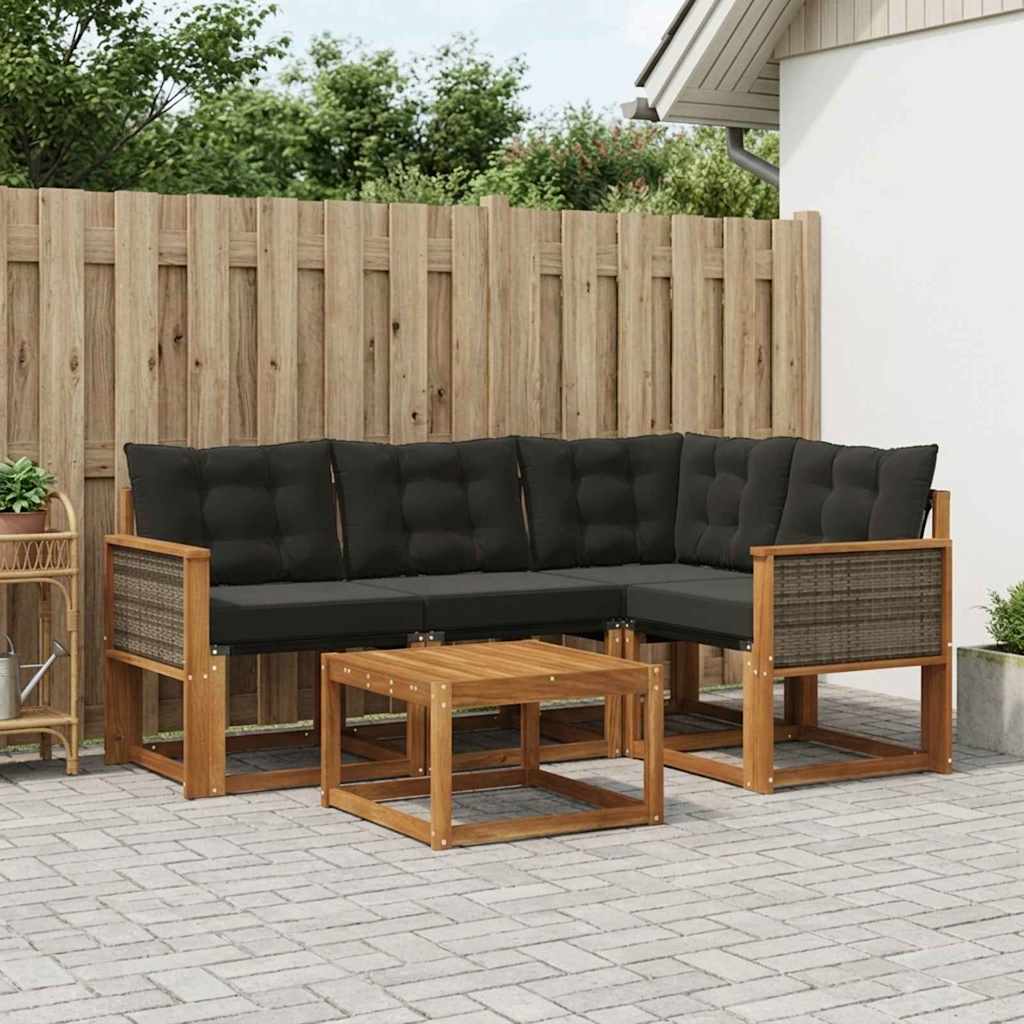 Outdoor Sofa Set with Cushions 5 pcs Natural and Black