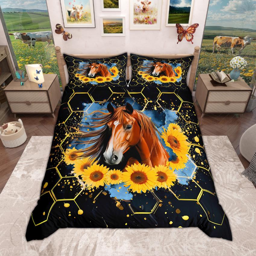 Homewish Farm Animal Duvet Cover Set 2Pcs/3Pcs Rooster Horse Highland Cow Bedding Rustic Farmhouse Quilt Cover Set