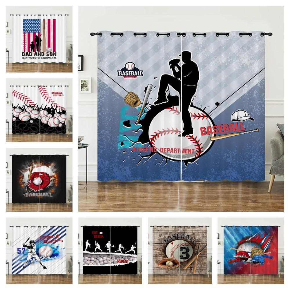 Curtain Bedroom Curtain Digital Printing Sports Baseball Blackout Curtain Fabric No Punching