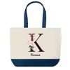 Tote Bag - PLANETEE - Karima - Blue Background - Flower Letter - Cotton 40 X 45 Cm