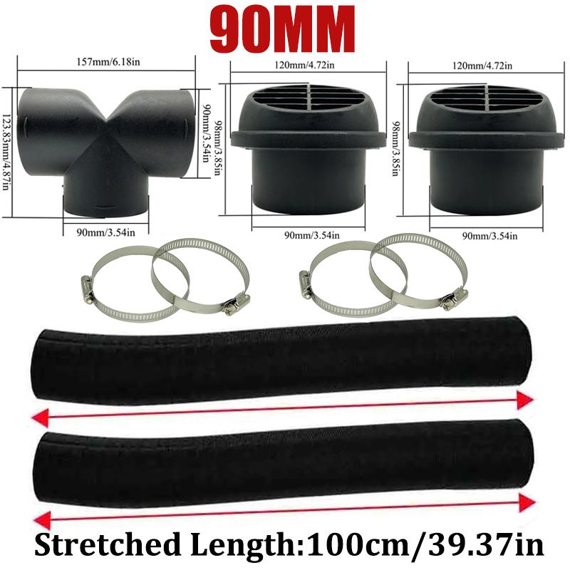 42mm 60mm 75mm 90mm Car Air Diesel Parking Heater 2x Air Outlet Vent + T/YPiece + Duct Pipe + 2x Clamps For Webasto Eberspacher