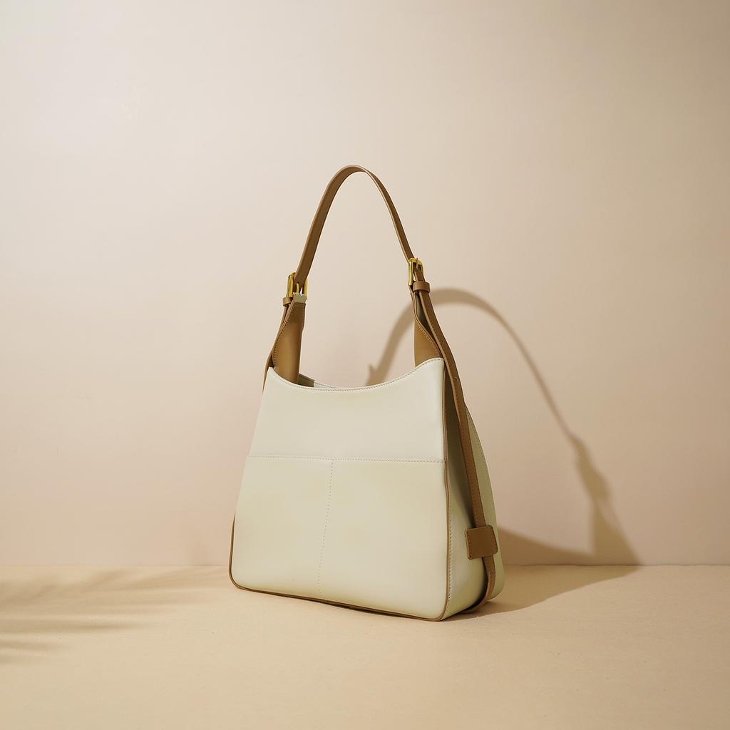 2025 New Large Capacity Cowhide Tote Bag Simple Contrasting Color Leather Shoulder Bag Crossbody Handbag Armpit Bag