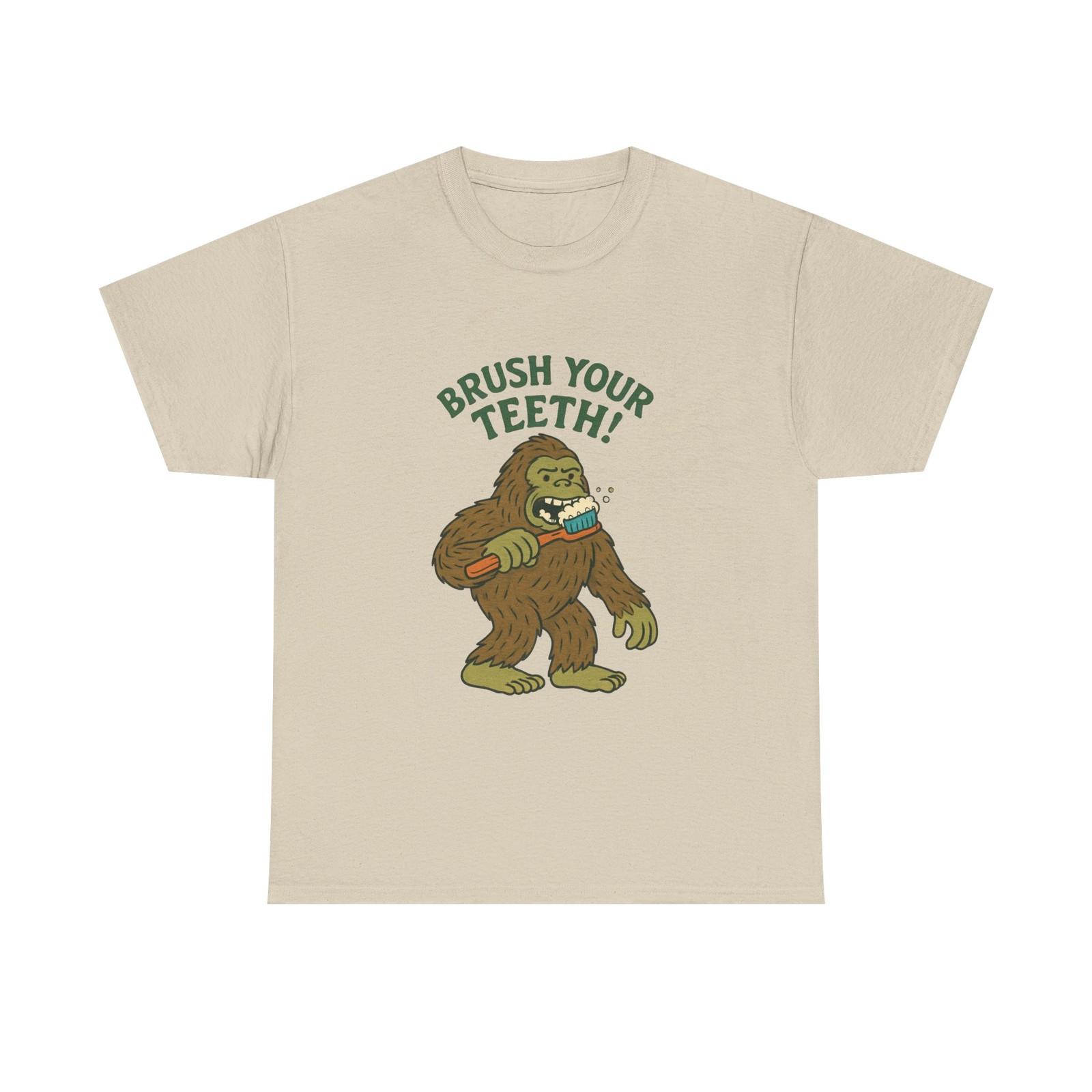 Sasquatch Brushing Teeth T-Shirt | Funny Bigfoot Brush Your Teeth Tee XL