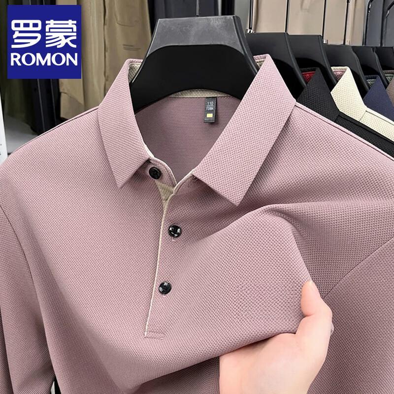 Romon Men's Casual Business Long-Sleeve Polo Shirt