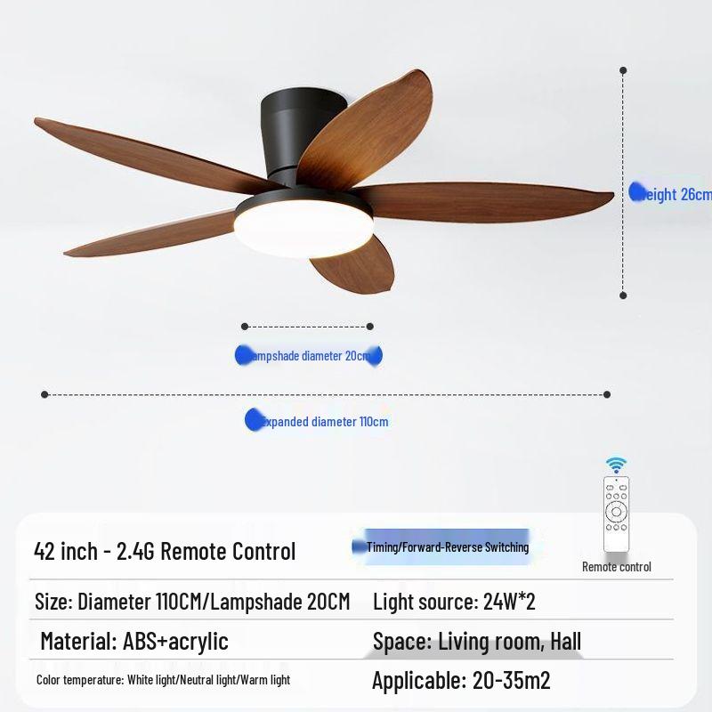 Five-Blade Ceiling Fan with Light, Silent & Variable Frequency for Living Room, Bedroom & Dining Room
